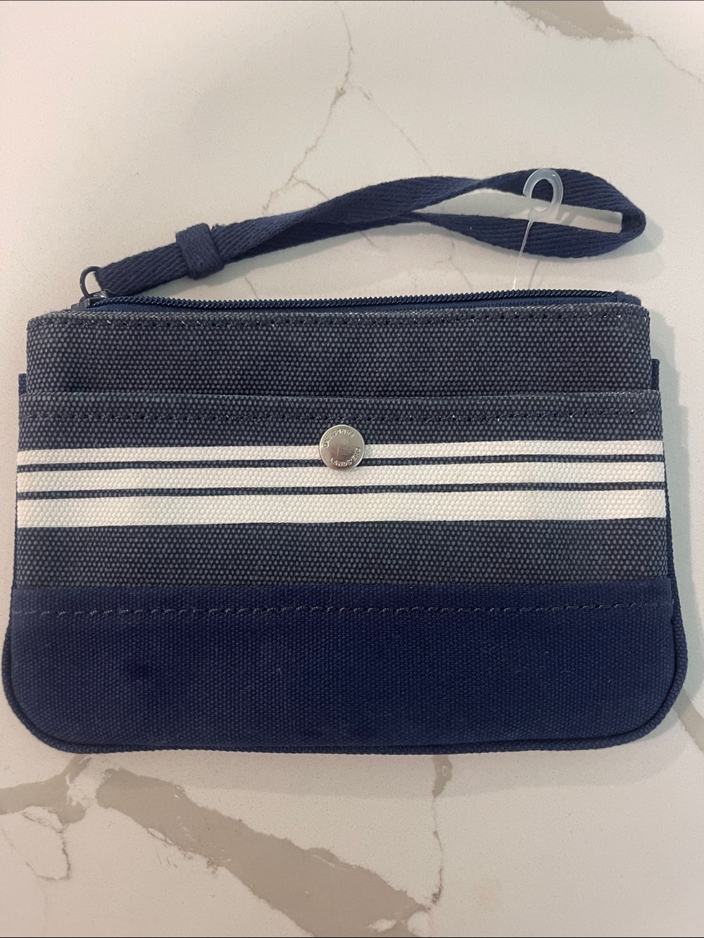 Lands' End Navy and White Striped Wristlet Clutch